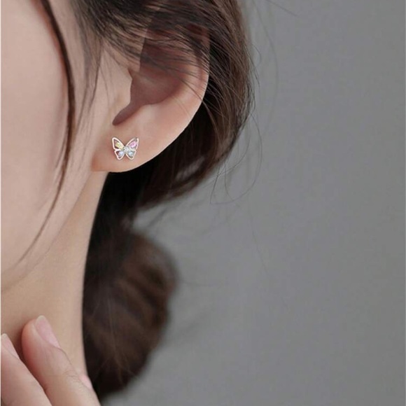 925 Sterling Silver Butterflies CZ Stud Earrings - Picture 2 of 14